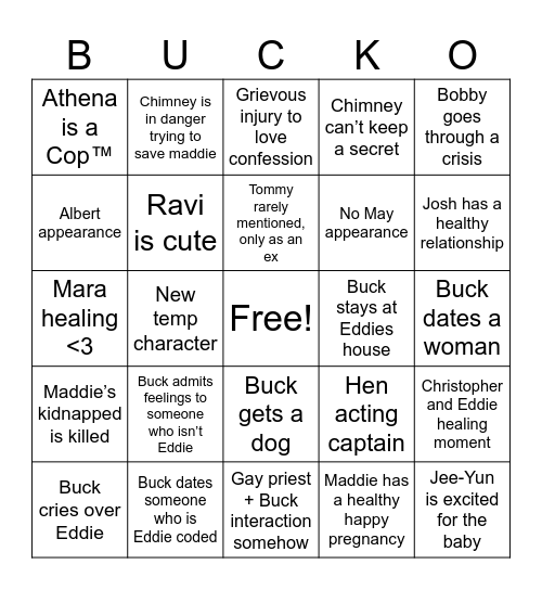 8b Bucko Bingo Card