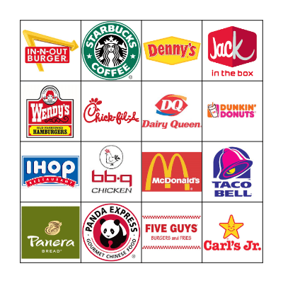 FAST FOOD Bingo Card