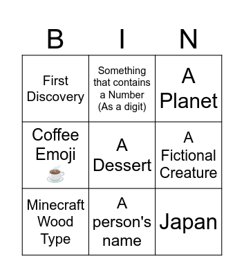 Relatively Easy Infinite Craft Bingo Card