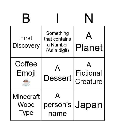 Relatively Easy Infinite Craft Bingo Card