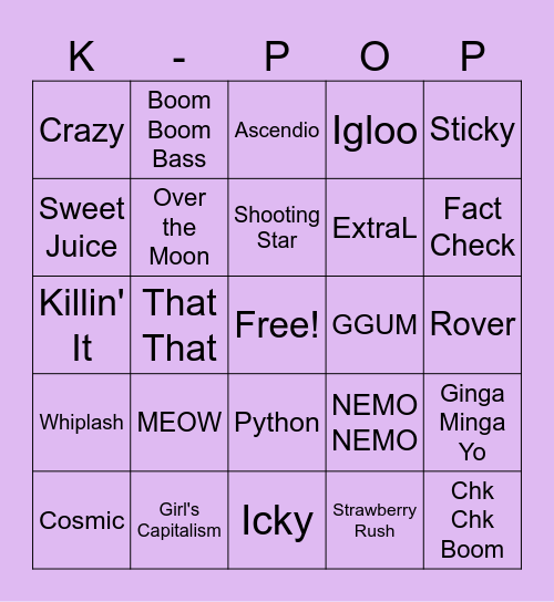 KPOP TRIVIA NIGHT Bingo Card