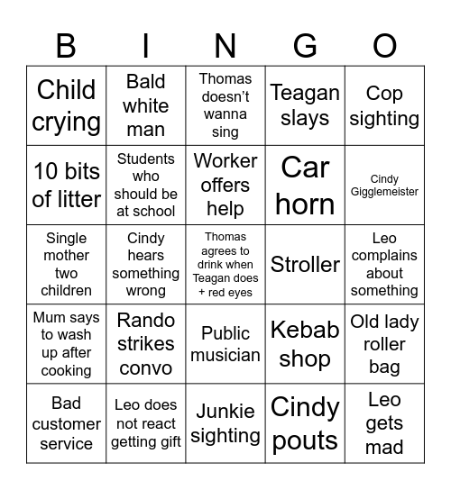 Leo late bday Bingo Card