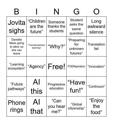 FOEN BINGO Day 2 Bingo Card