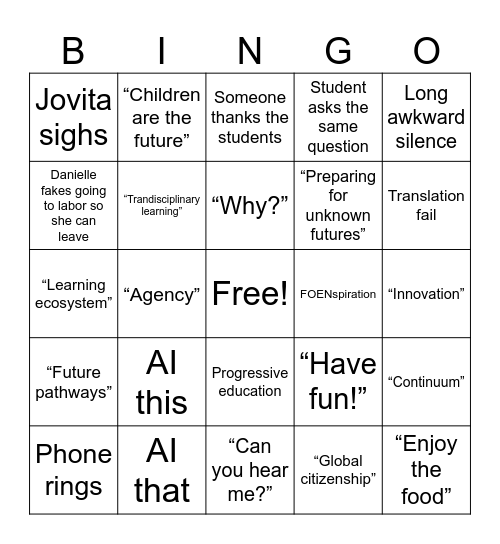 FOEN BINGO Day 2 Bingo Card