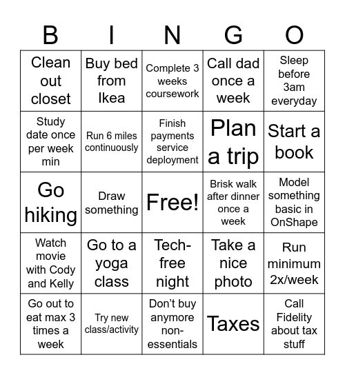 Resolution Bingo Card