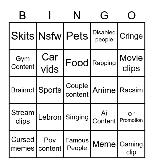 Untitled Bingo Card
