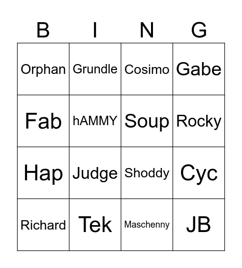 NO SKILL MC BINGO Card