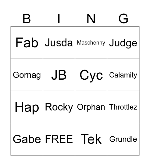 NO SKILL MC BINGO Card