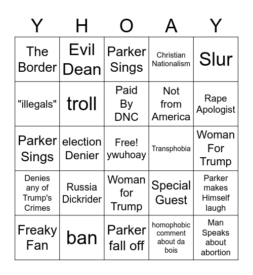 Parker Live Bingo Card