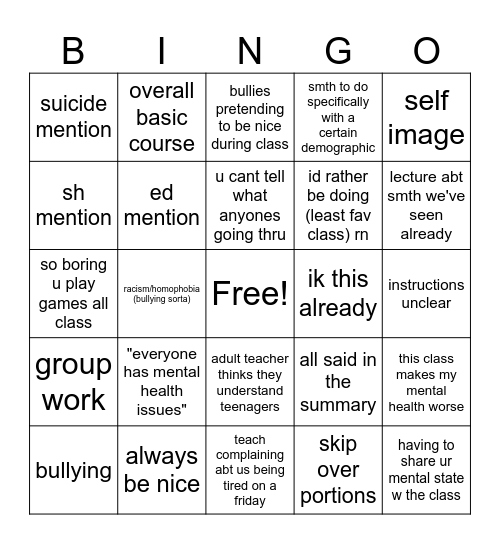 health class Bingo Card
