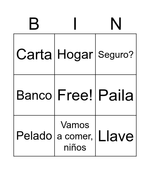 L Bingo Card