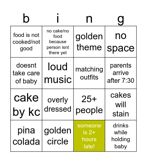yolany party Bingo Card