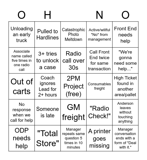 Walmart Bingo Card