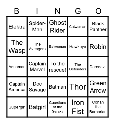 Superheroes Bingo Card
