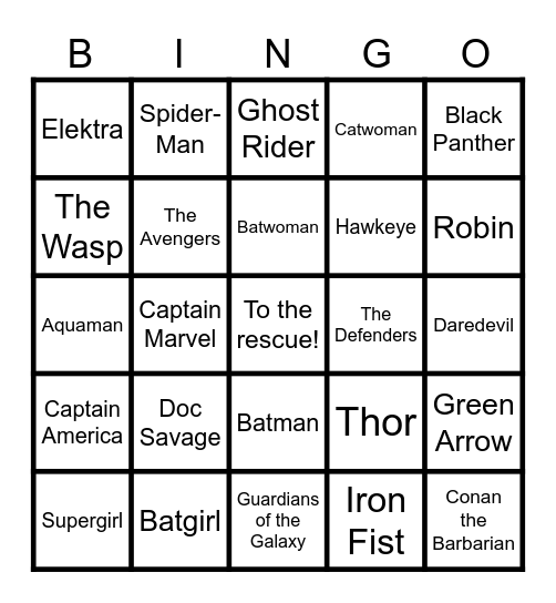 Superheroes Bingo Card
