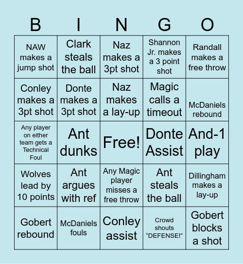 Bonner Bingo Card