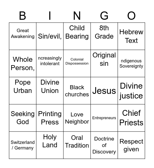 REVIEW Bingo Card