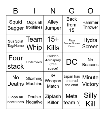 Splatoon Open Bingo Card