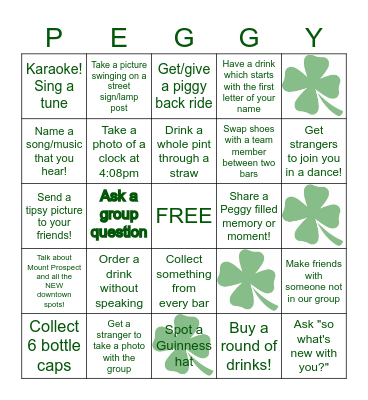 Saint Peggy's Day Bar Crawl Bingo Card