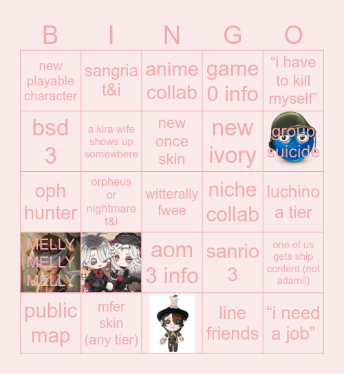 livestream Bingo Card