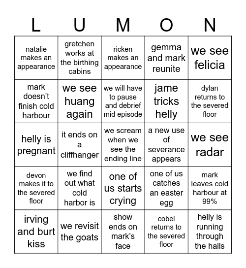 Severance Bingo! Bingo Card