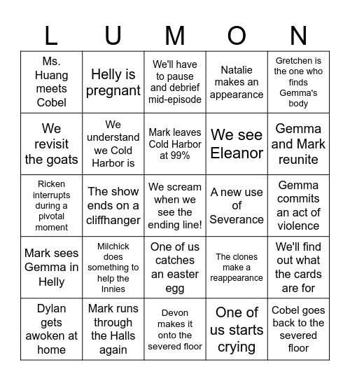 Severance Finale Bingo Card