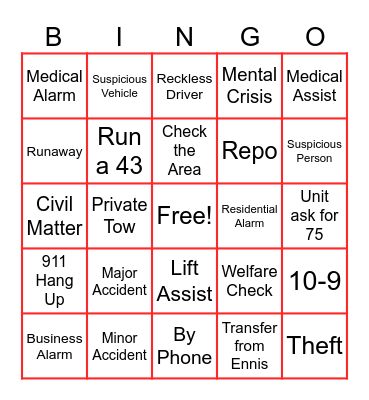 Dispatch Bingo Card