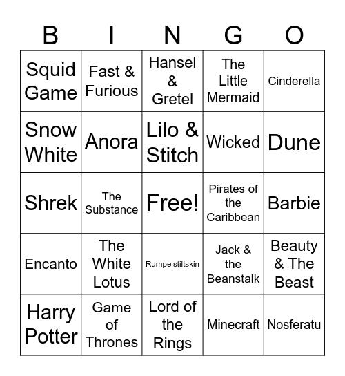 Fractured Fairytale Bingo Card