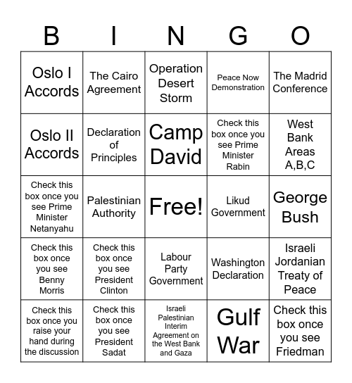The Peace Process! Bingo Card