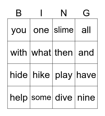 Sight Words Long A and I Words Bingo Card