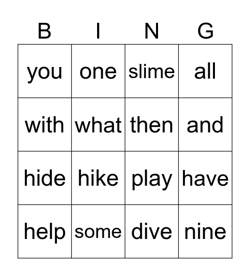 Sight Words Long A and I Words Bingo Card