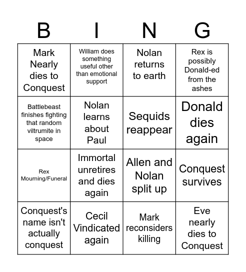 Mixed S3 Finale Predictions Bingo Card