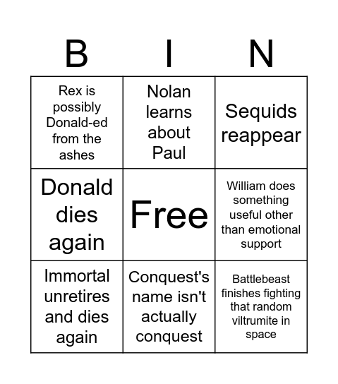 Less serious S3 Finale Predictions Bingo Card