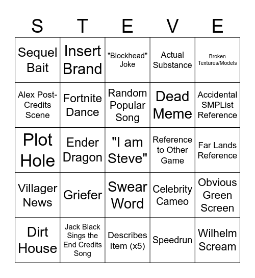 sTEVE Bingo Card