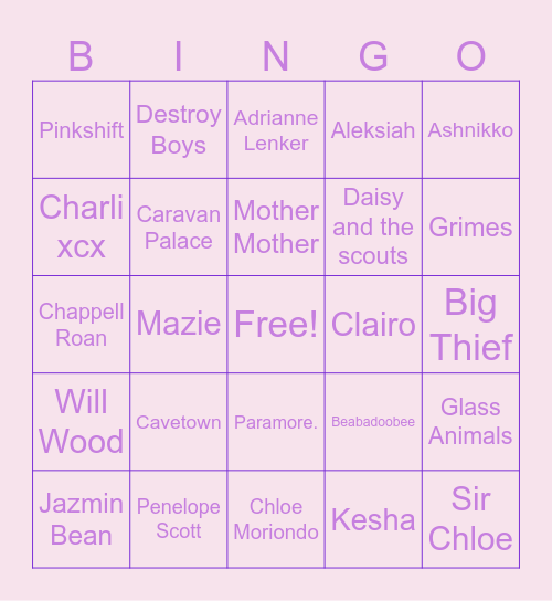 Mawzipan music Bingo Card