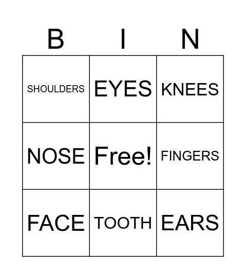 BODY Bingo Card