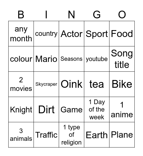 Infinite Craft Bingo Card