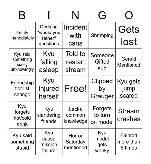 Kyumera Stream Bingo Card