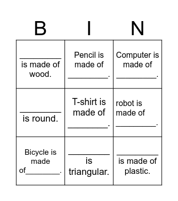 HFJ U2 Inventions&materials Bingo Card