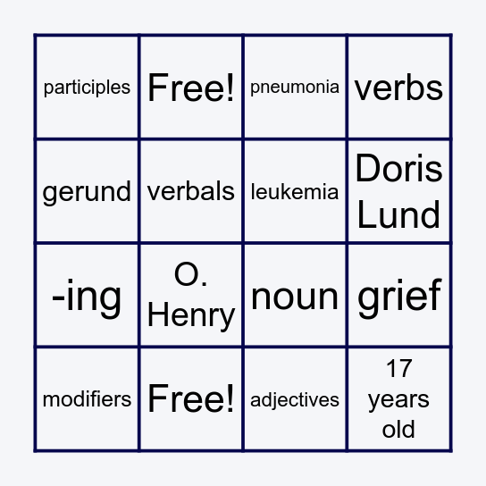 VINGO: A Bingo for Verbals Bingo Card