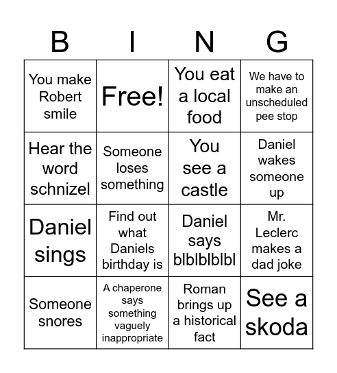 Budapest to vienna Bingo Card
