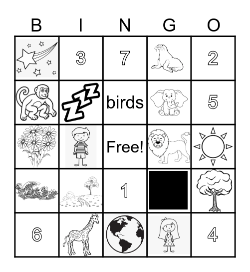 7 Days of Creation Bingo Card