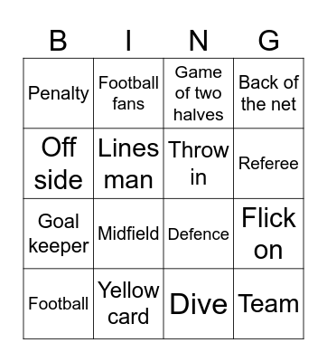 Isaac's Football Bingo Card