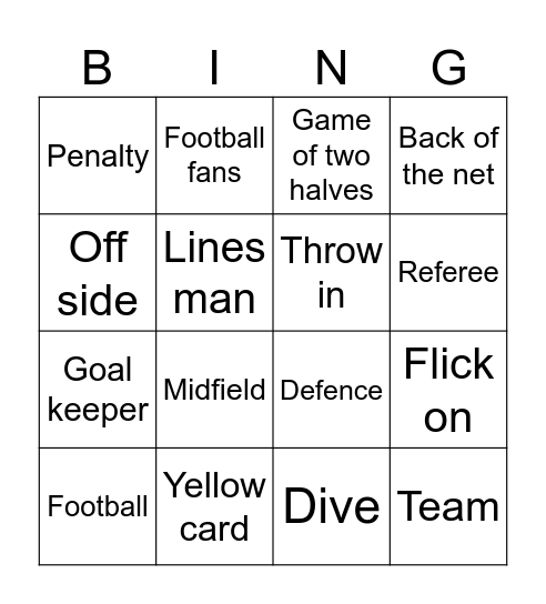 Isaac's Football Bingo Card