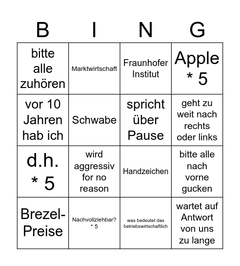 Nusser Phrasen Bingo Card