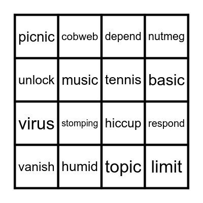 2-Syllable words unit 17 Bingo Card