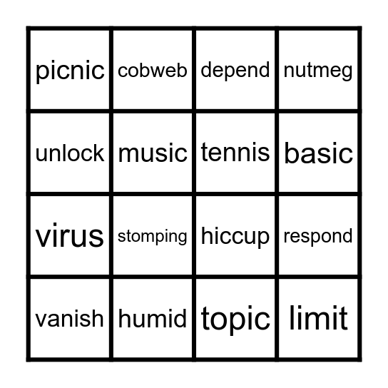 2-Syllable words unit 17 Bingo Card