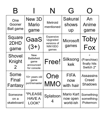 Switch 2 Showcase Bingo Card
