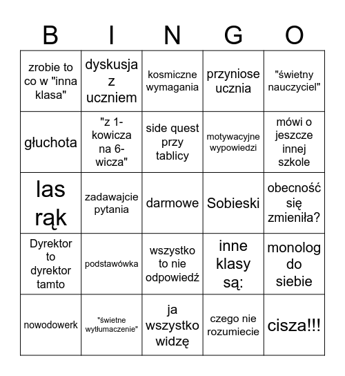 lekcja matematyki Bingo Card