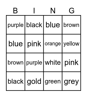 Color Words Bingo Card